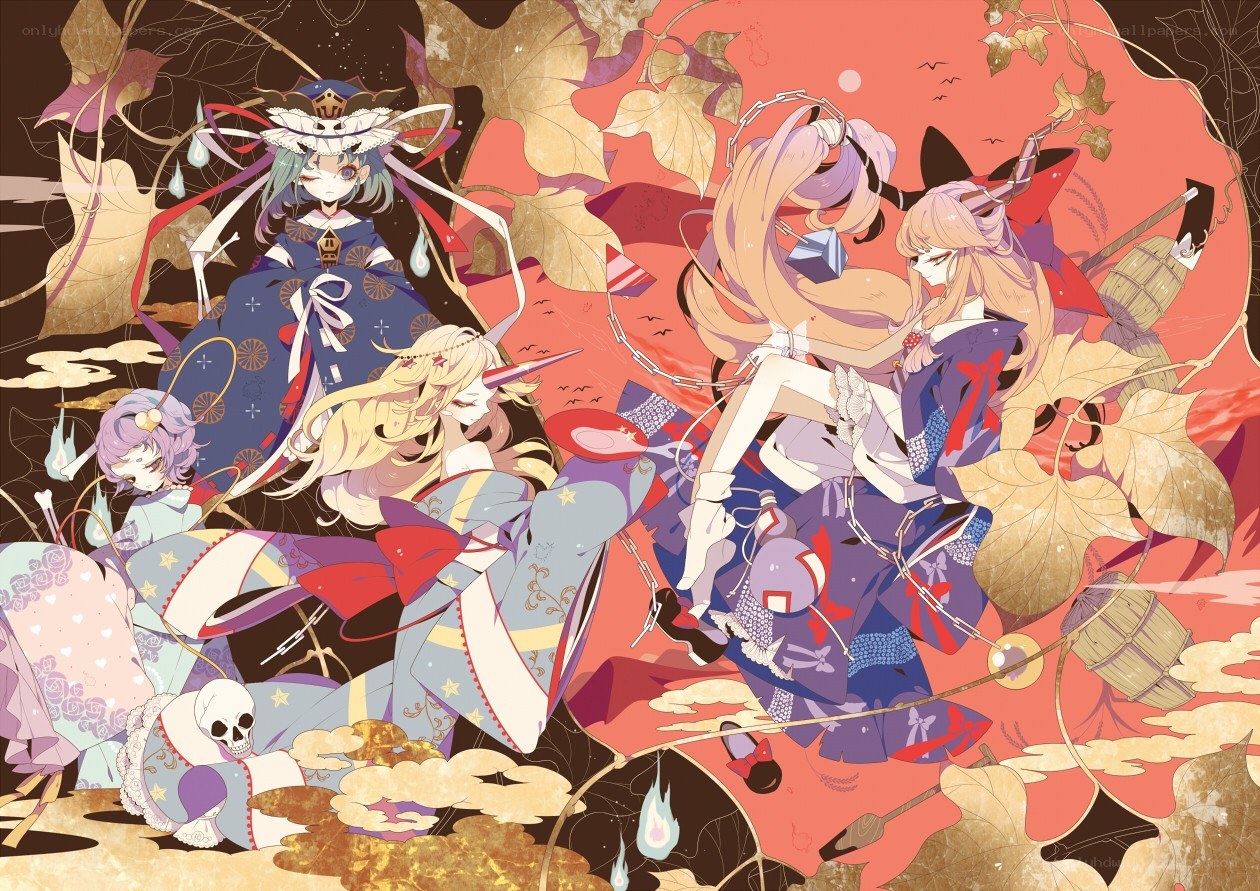Anime characters in autumn foliage