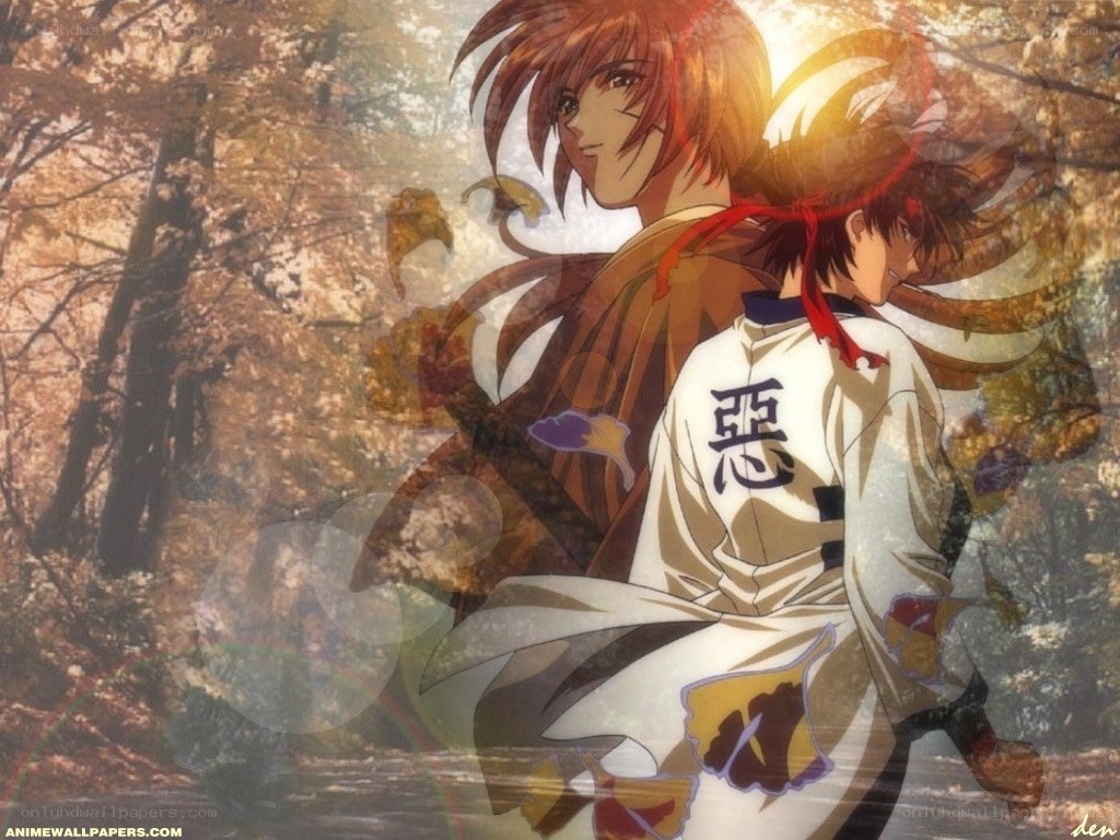 Anime characters in autumn forest