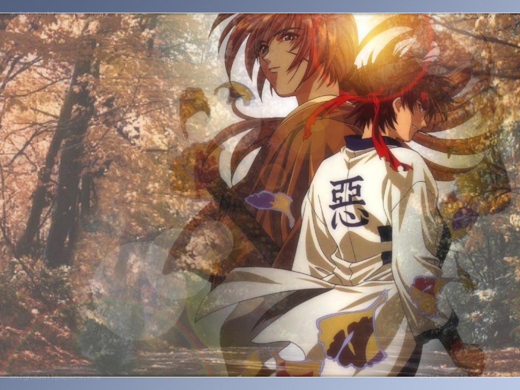 Anime characters in autumn forest