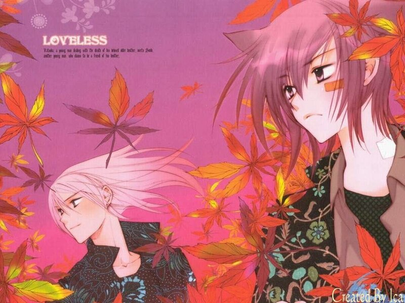 Anime characters in autumn leaves
