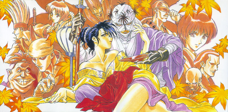 anime characters in autumn leaves
