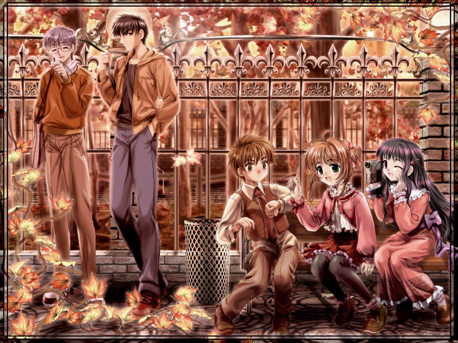 Anime characters in autumn park
