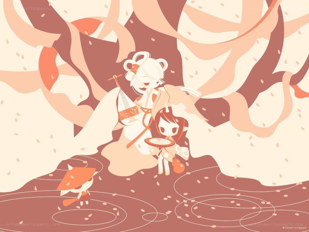 Anime characters in autumn scene