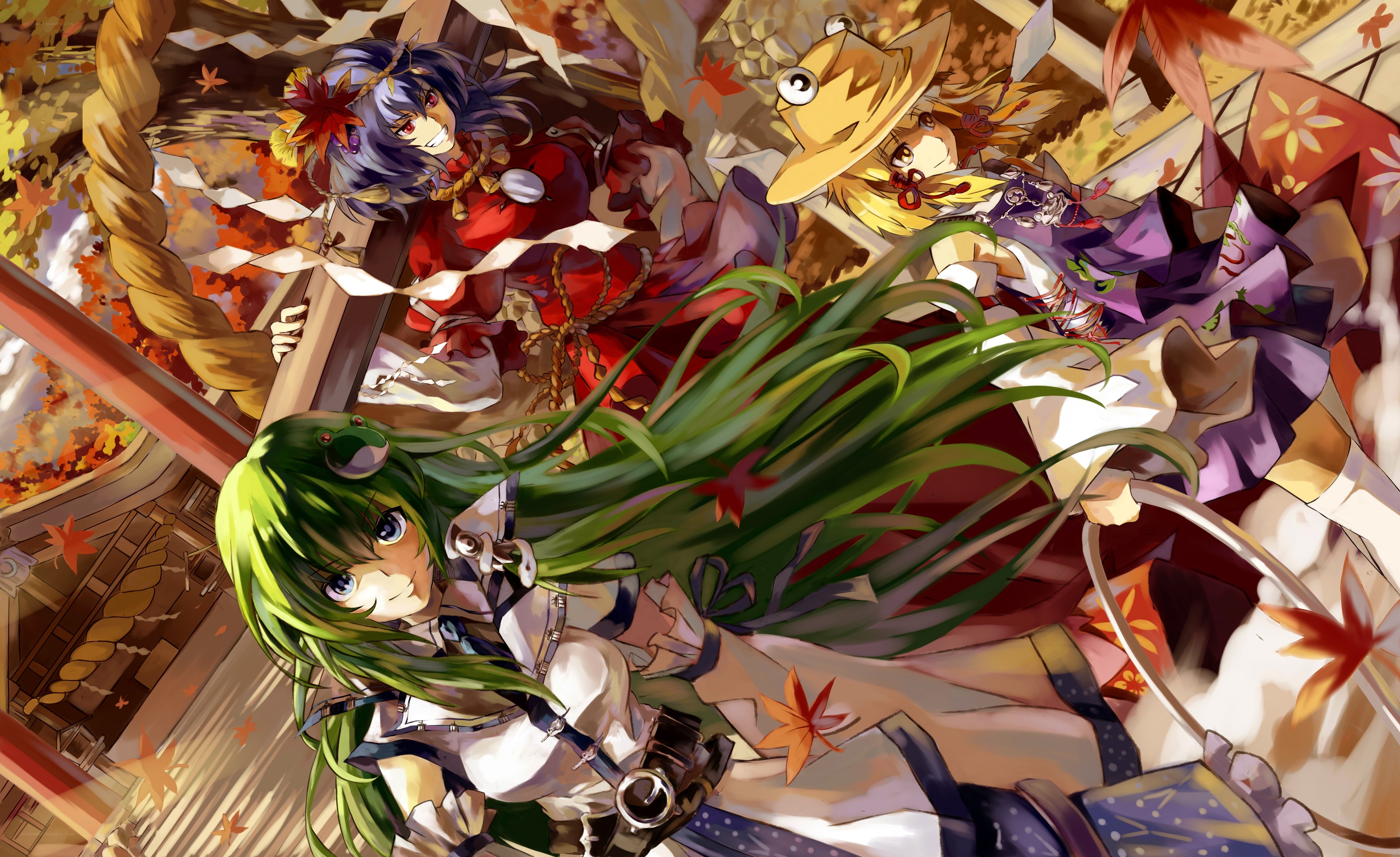 Anime characters in autumn setting