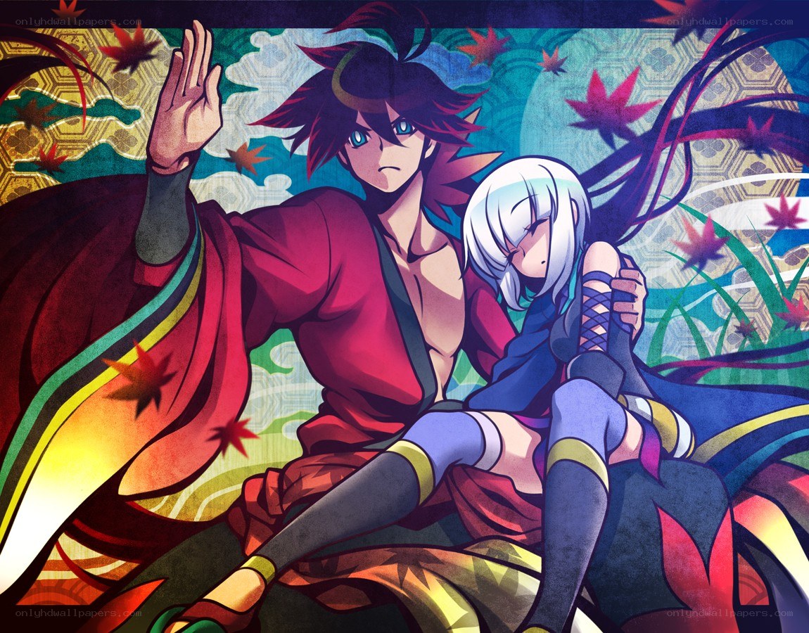 Anime characters in autumn setting