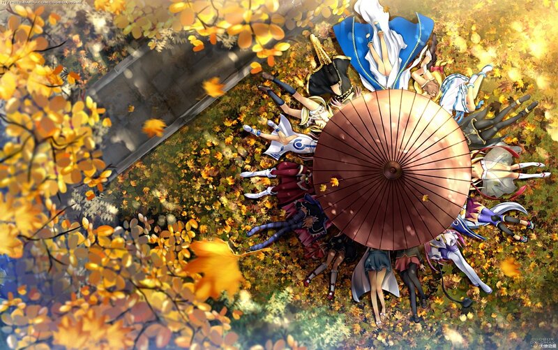 Anime Characters in Autumn — Yellow, Serene, Digital Art