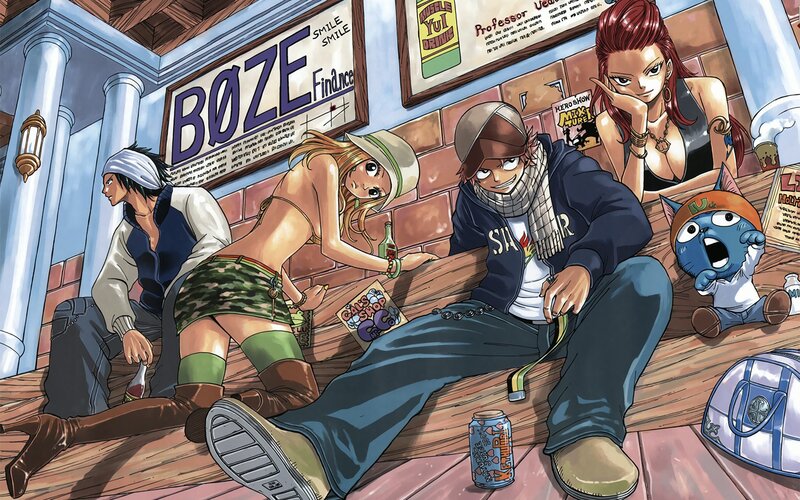 Anime Characters in Bar — Blue, Relaxed