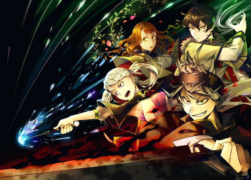 Anime Characters in Battle — Black, Dramatic, Night, Magic, Sword