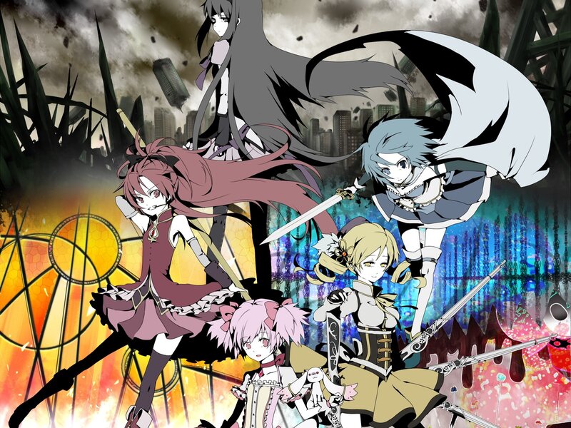 Anime Characters in Battle — Black, Dramatic, Swords, Magic Circles