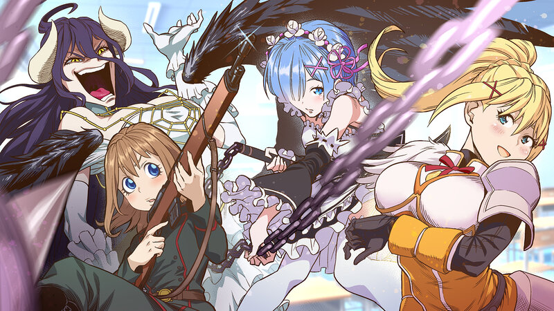 Anime Characters in Battle — Blue, Dramatic, Afternoon, Manga, Guns