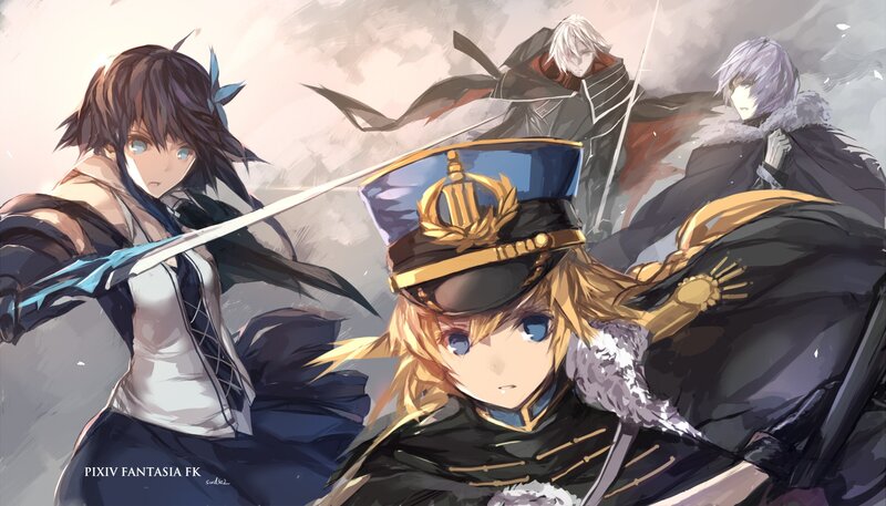 Anime Characters in Battle — Blue, Dramatic, Digital Art, Sword