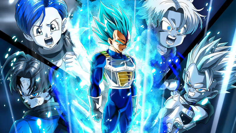 Anime Characters in Battle — Blue, Dramatic, Energy Aura