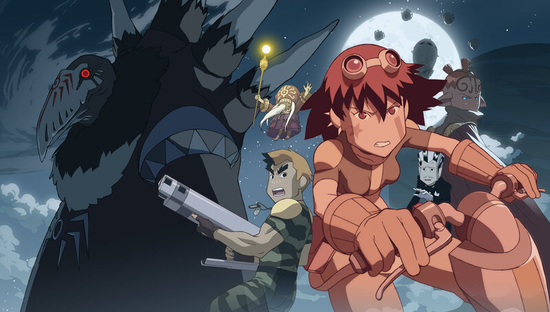 Anime Characters in Battle — Blue, Dramatic, Night, Monster