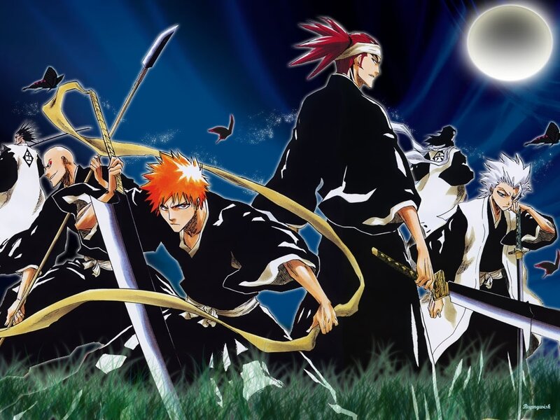 Anime Characters in Battle — Blue, Dramatic, Night, Swords, Moon, Grass