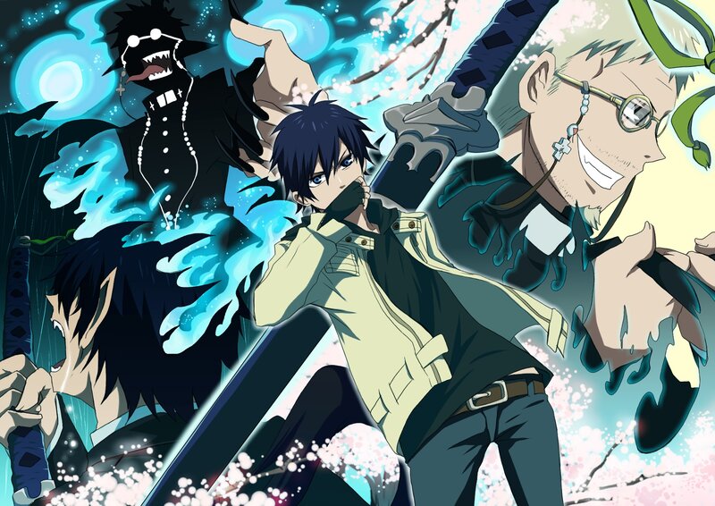 Anime Characters in Battle — Blue, Dramatic, Spring