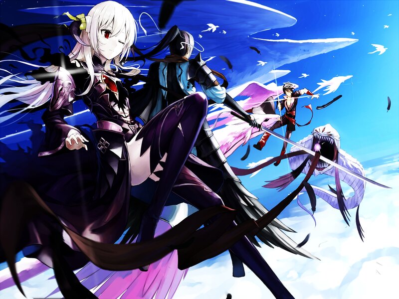 Anime Characters in Battle — Blue, Dramatic, Sword, Monster