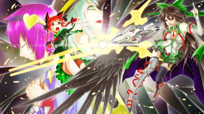 Anime Characters in Battle — Green, Dramatic, Digital Art, Sword