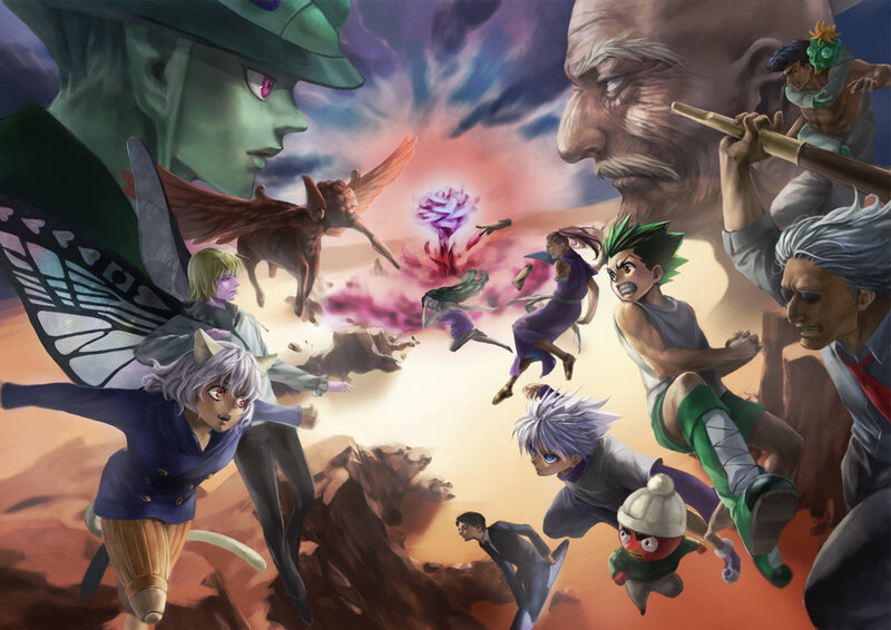 Anime Characters in Battle — Orange, Dramatic, Sunset