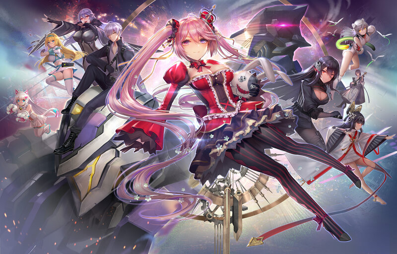 Anime Characters in Battle — Pink, Dramatic, Digital Art, Mechs