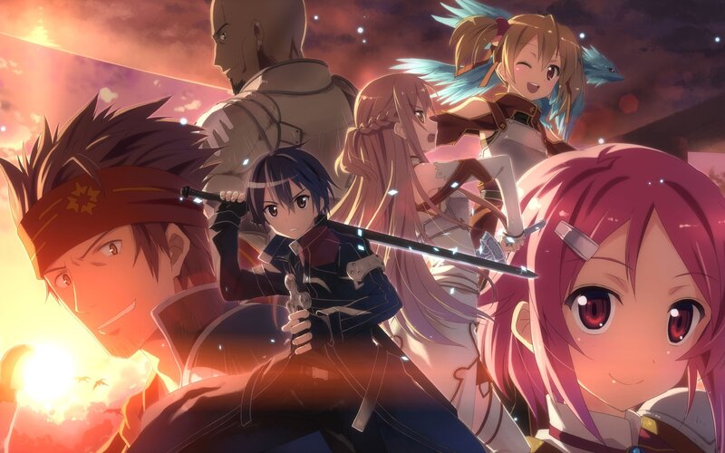 Anime Characters in Battle — Pink, Dramatic, Sunset