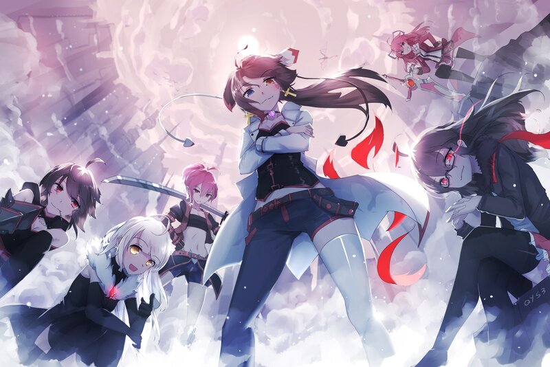 Anime Characters in Battle — Purple, Dramatic, Digital Art, Sword