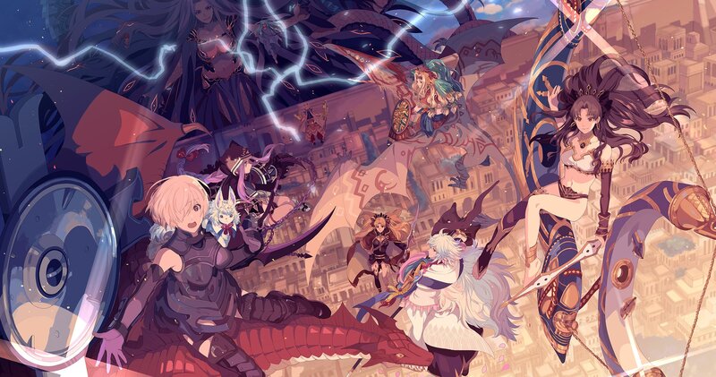 Anime Characters in Battle — Purple, Dramatic, Sunset, Digital Art, Fantasy Creatures, Magic