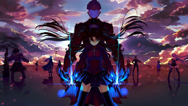 Anime Characters in Battle — Purple, Dramatic, Sunset, Digital Art, Swords