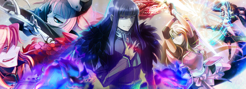 Anime Characters in Battle — Purple, Dramatic, Swords, Magic