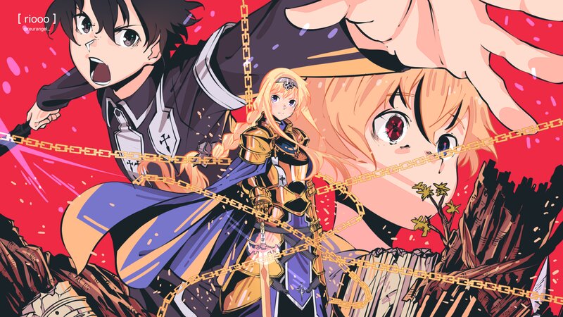 Anime Characters in Battle — Red, Dramatic, Manga, Chains