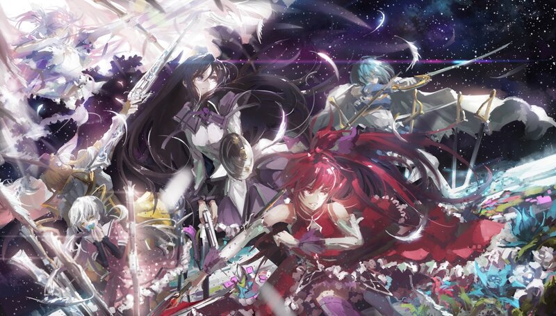 Anime Characters in Battle — Red, Dramatic, Night, Digital Art, Swords