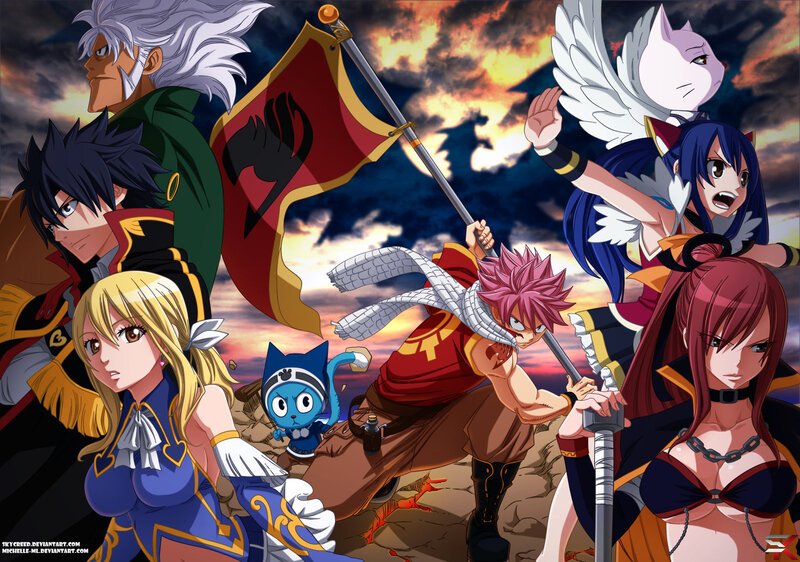 Anime Characters in Battle — Red, Dramatic, Sunset, Flag