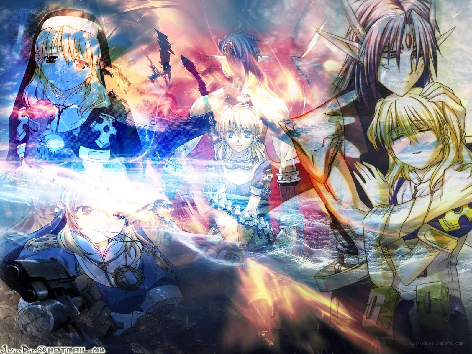 anime characters in battle scene