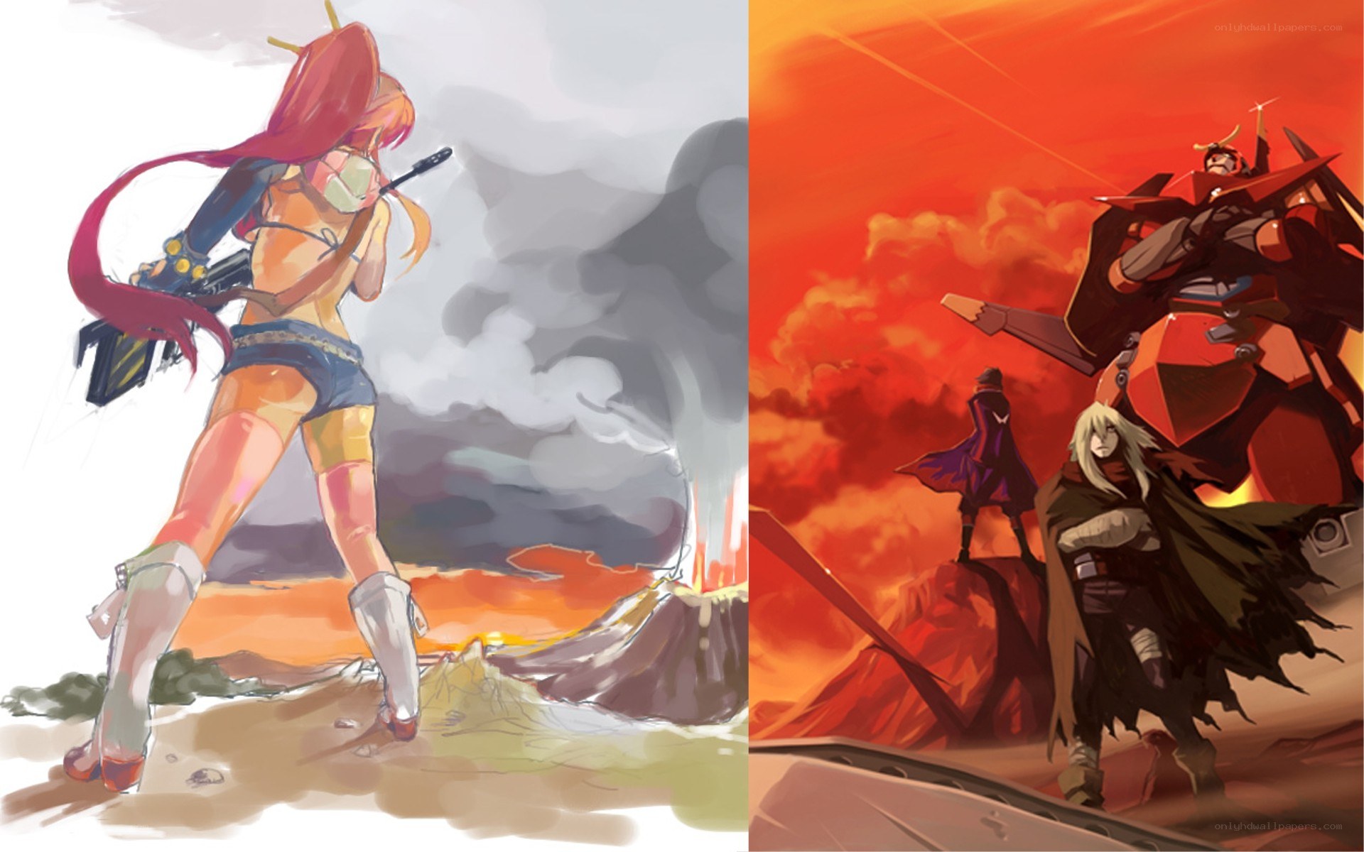 Anime characters in battle scenes