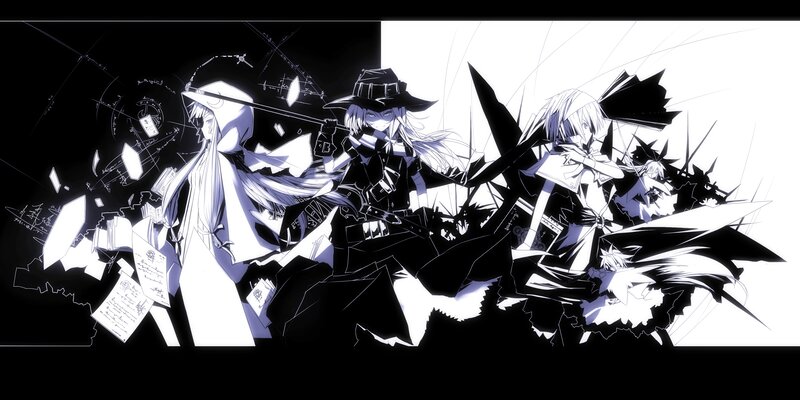 anime characters in black and white
