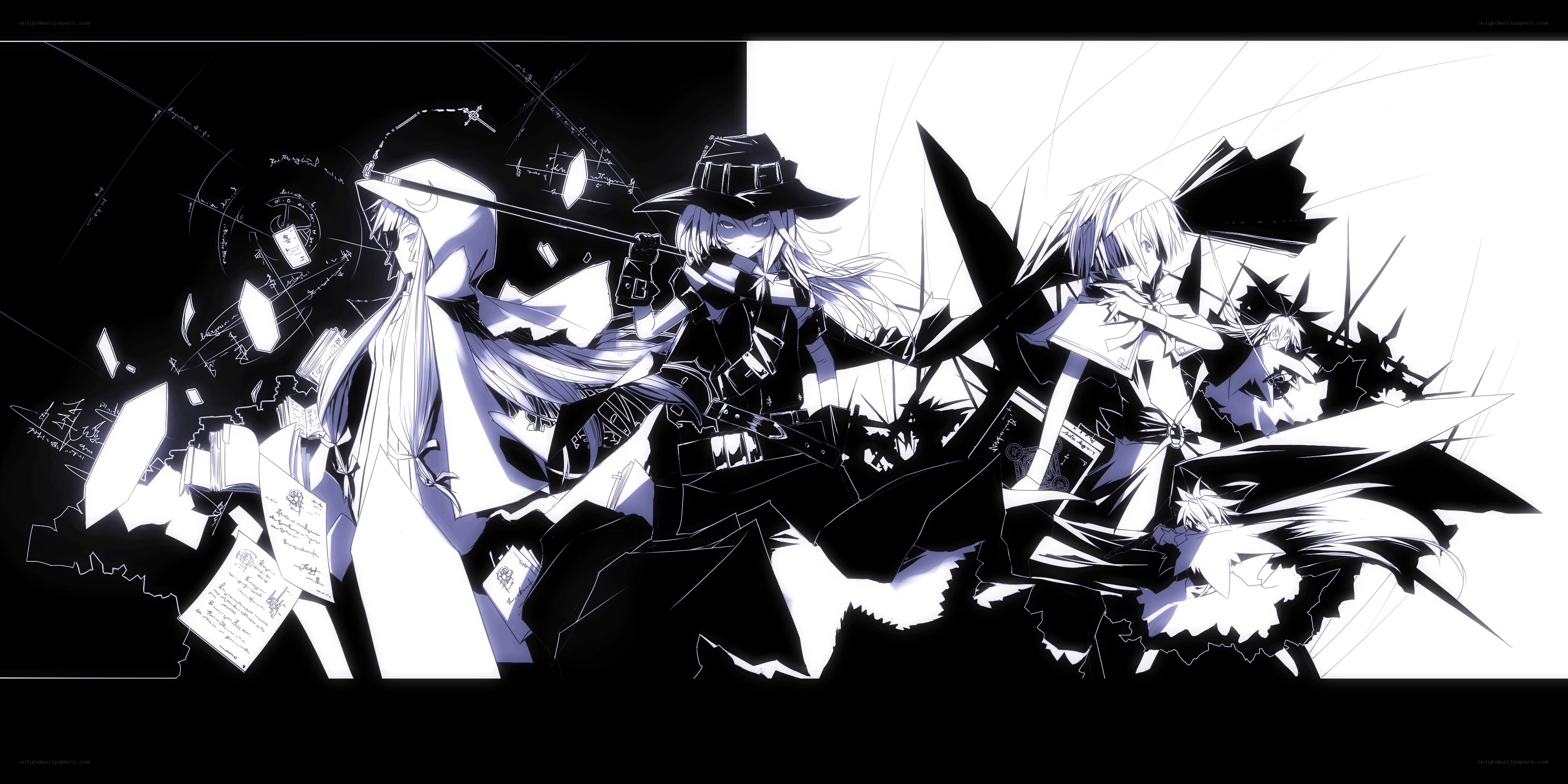 anime characters in black and white