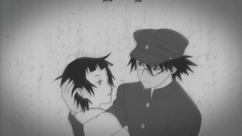 anime characters in black and white