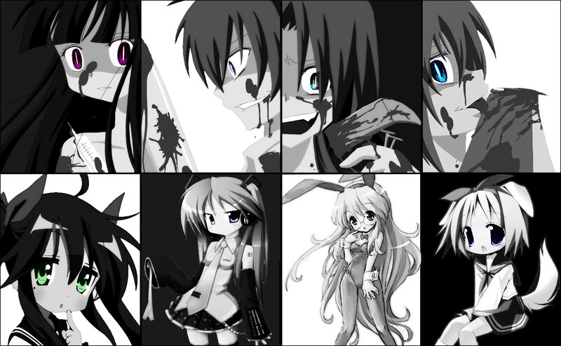 Anime characters in black and white