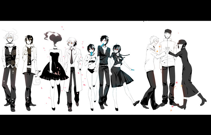 Anime characters in black and white