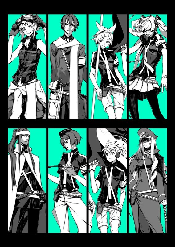 anime characters in black and white
