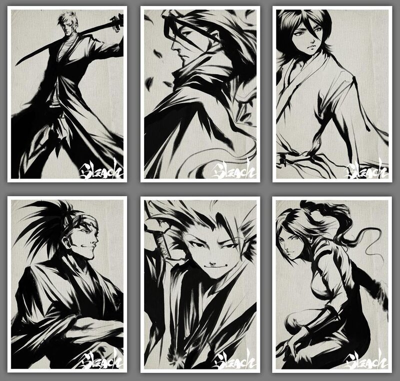 Anime Characters in Black and White — Dramatic, Manga, Swords