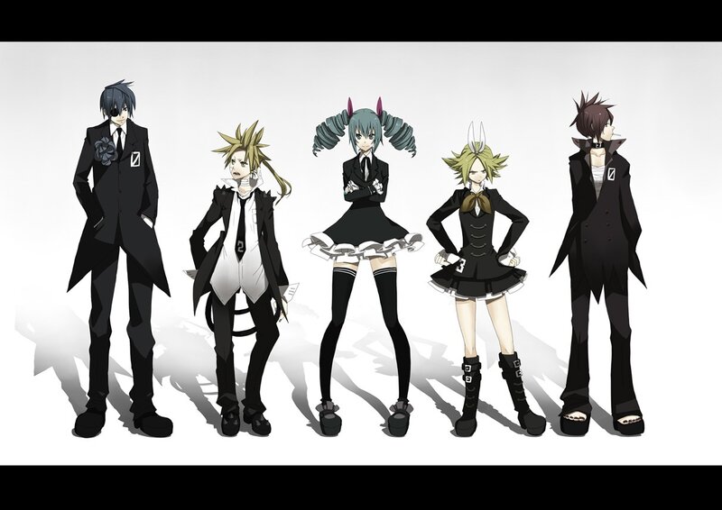 anime characters in black suits