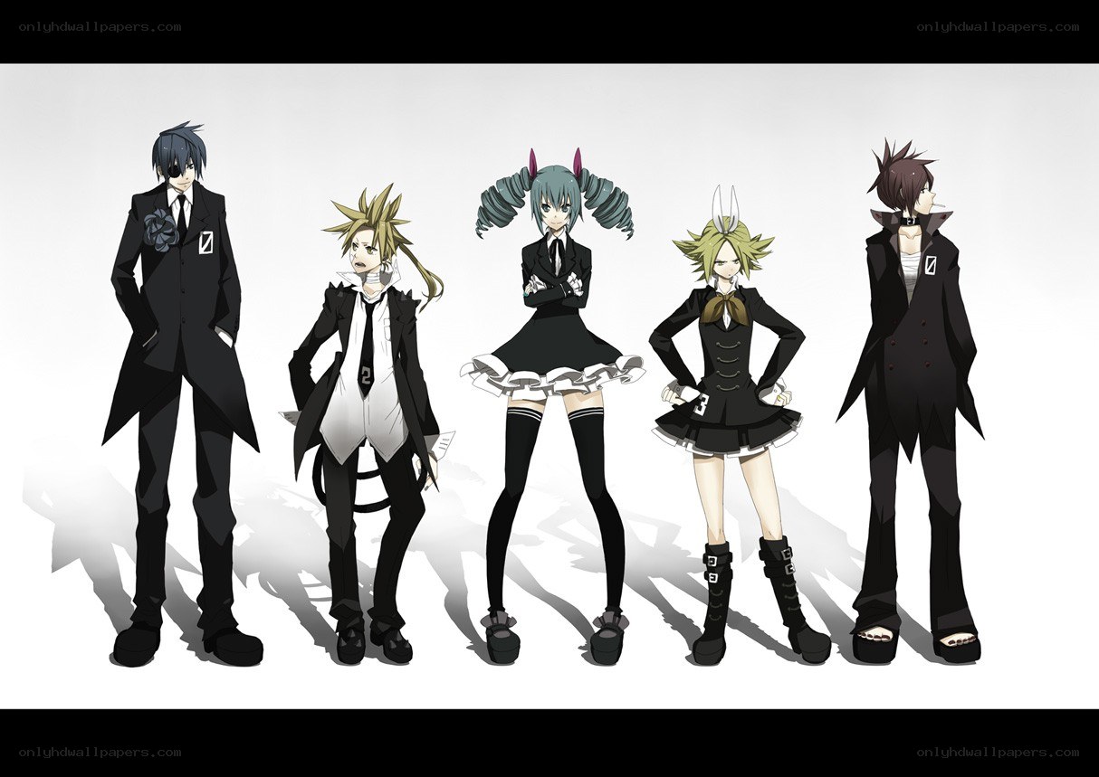 anime characters in black suits