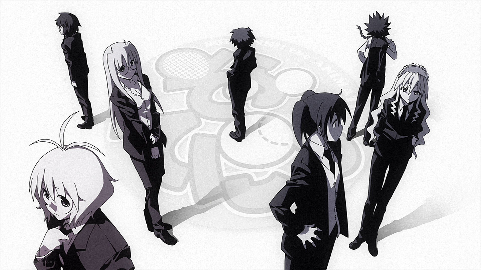 anime characters in black suits