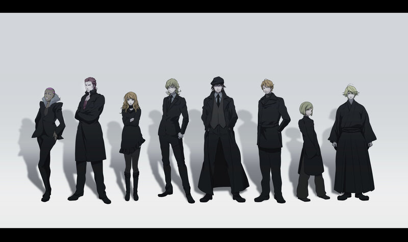 anime characters in black suits
