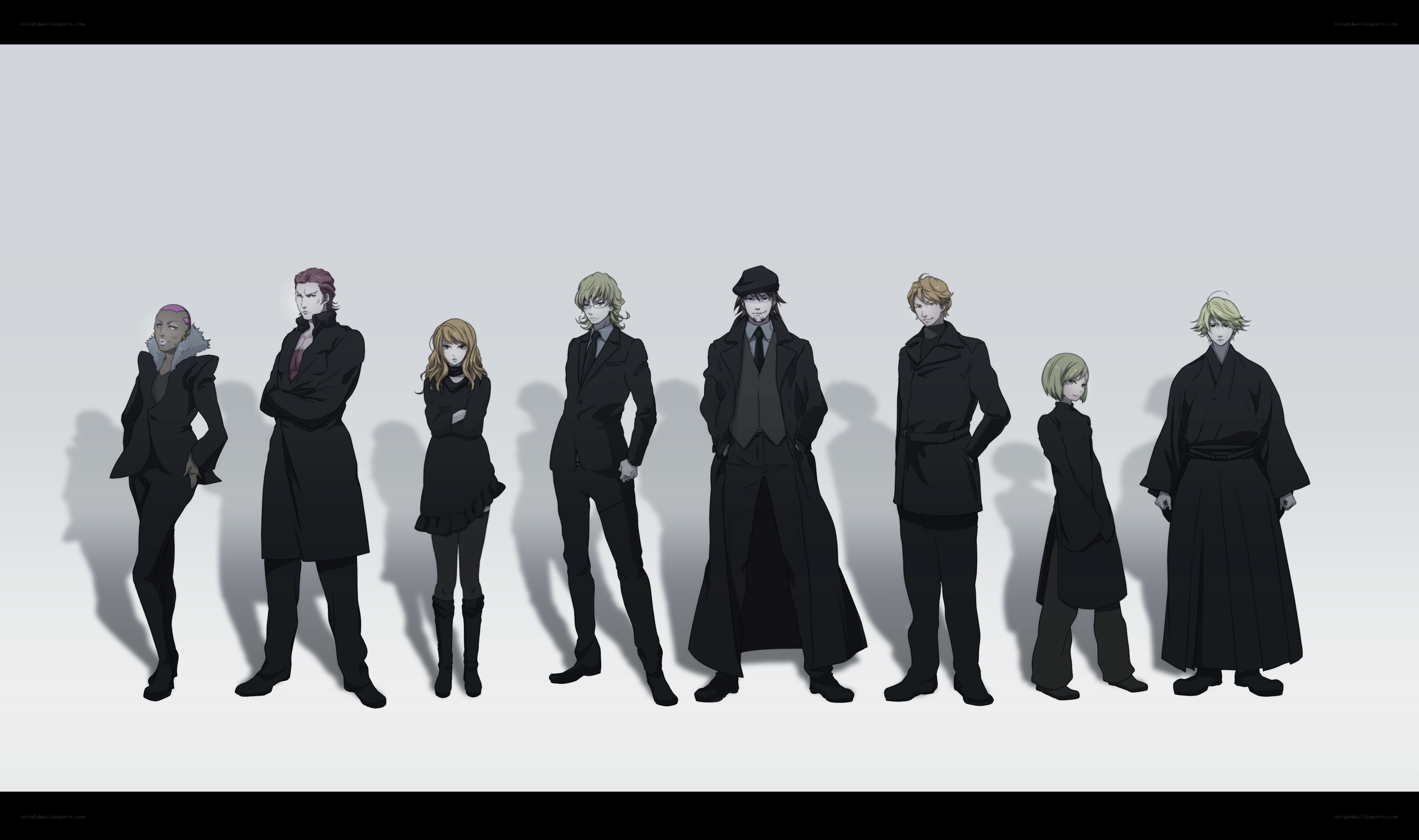 anime characters in black suits