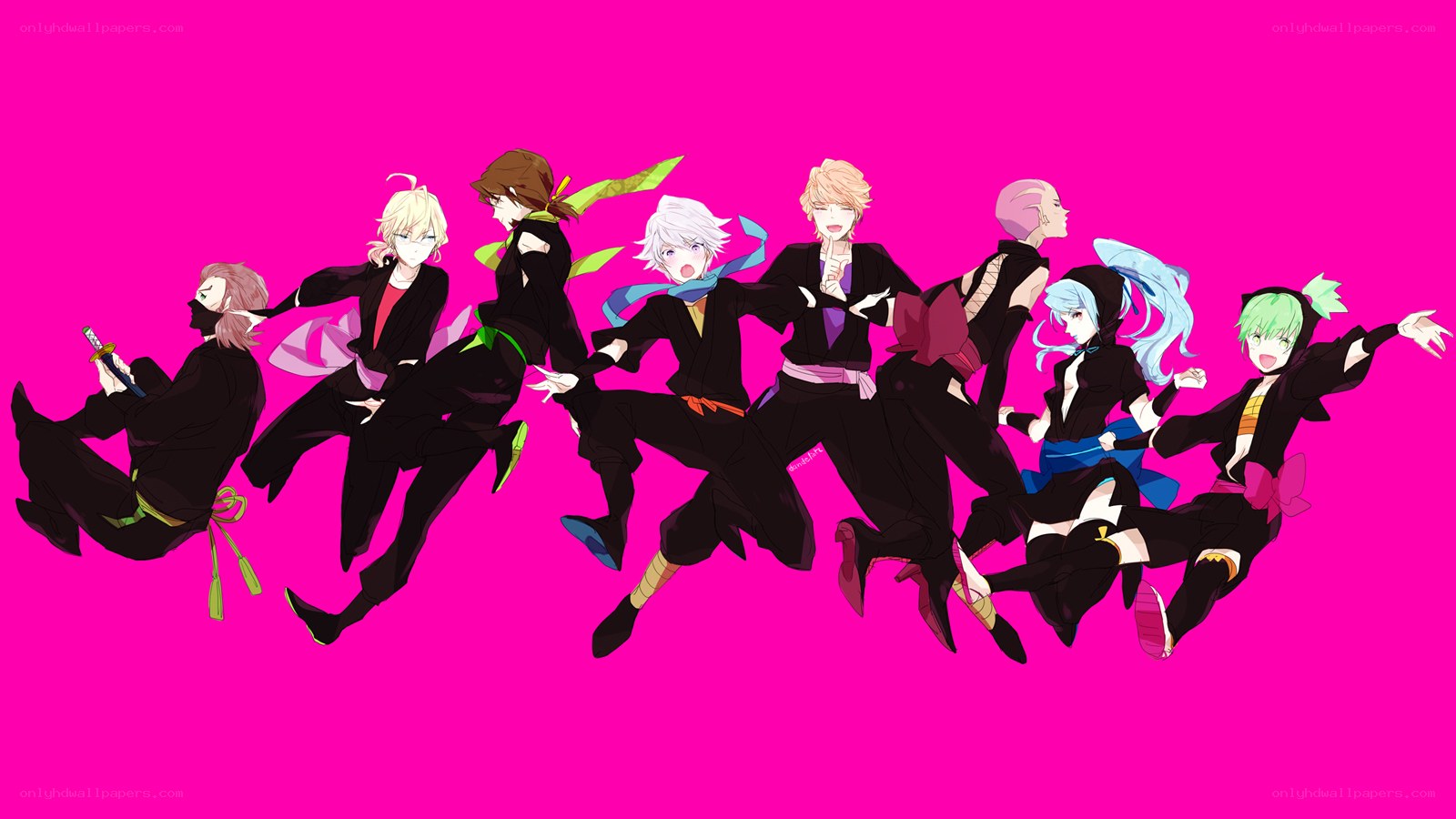 anime characters in black suits