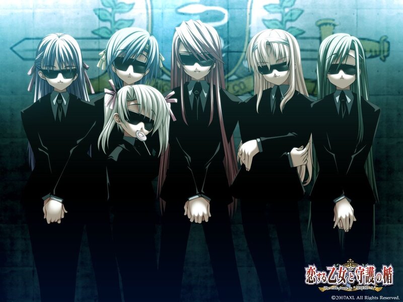 anime characters in black suits