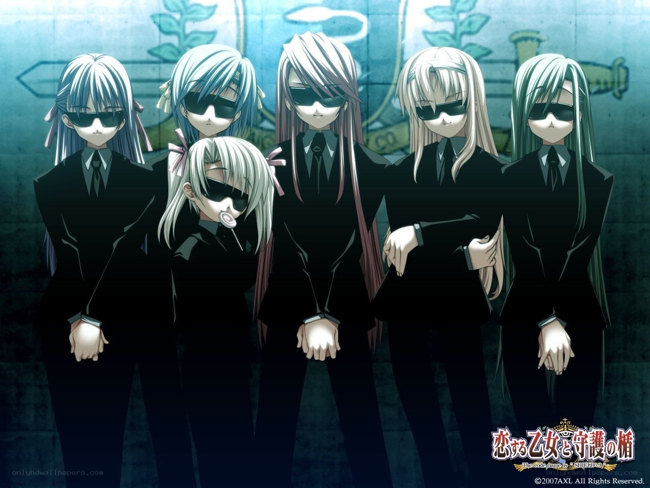 anime characters in black suits