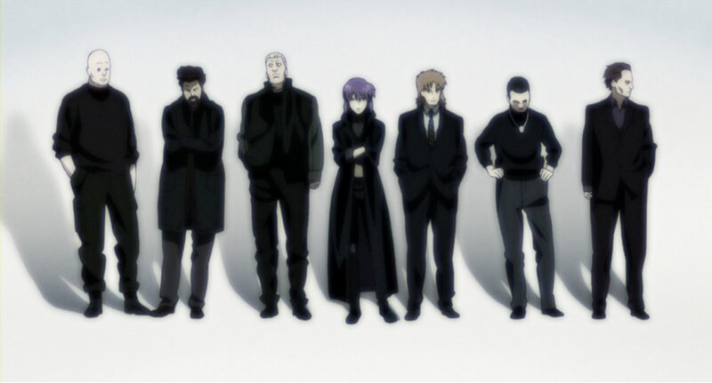 anime characters in black suits