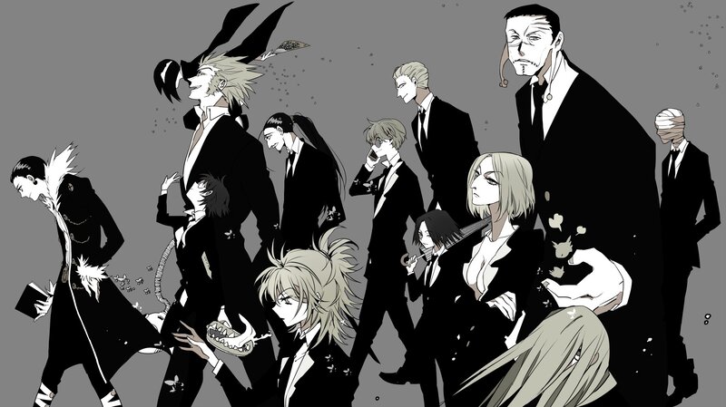 anime characters in black suits